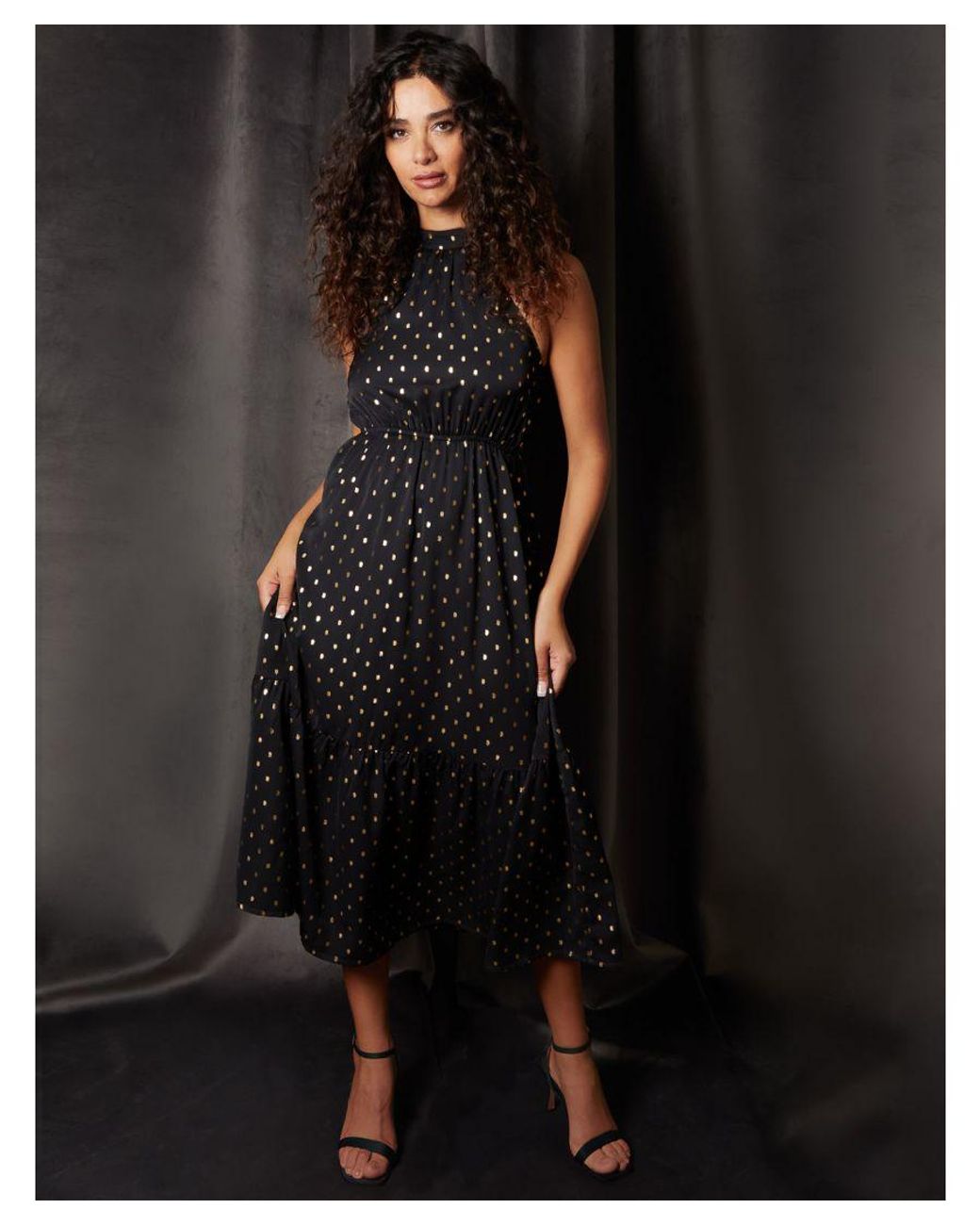 Blue Vanilla Black Blouson Halter Neck Dress