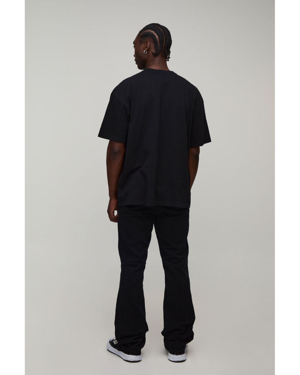 BoohooMAN Black Tall Slim Flare Half & Waistband Washed Twill Trousers for men