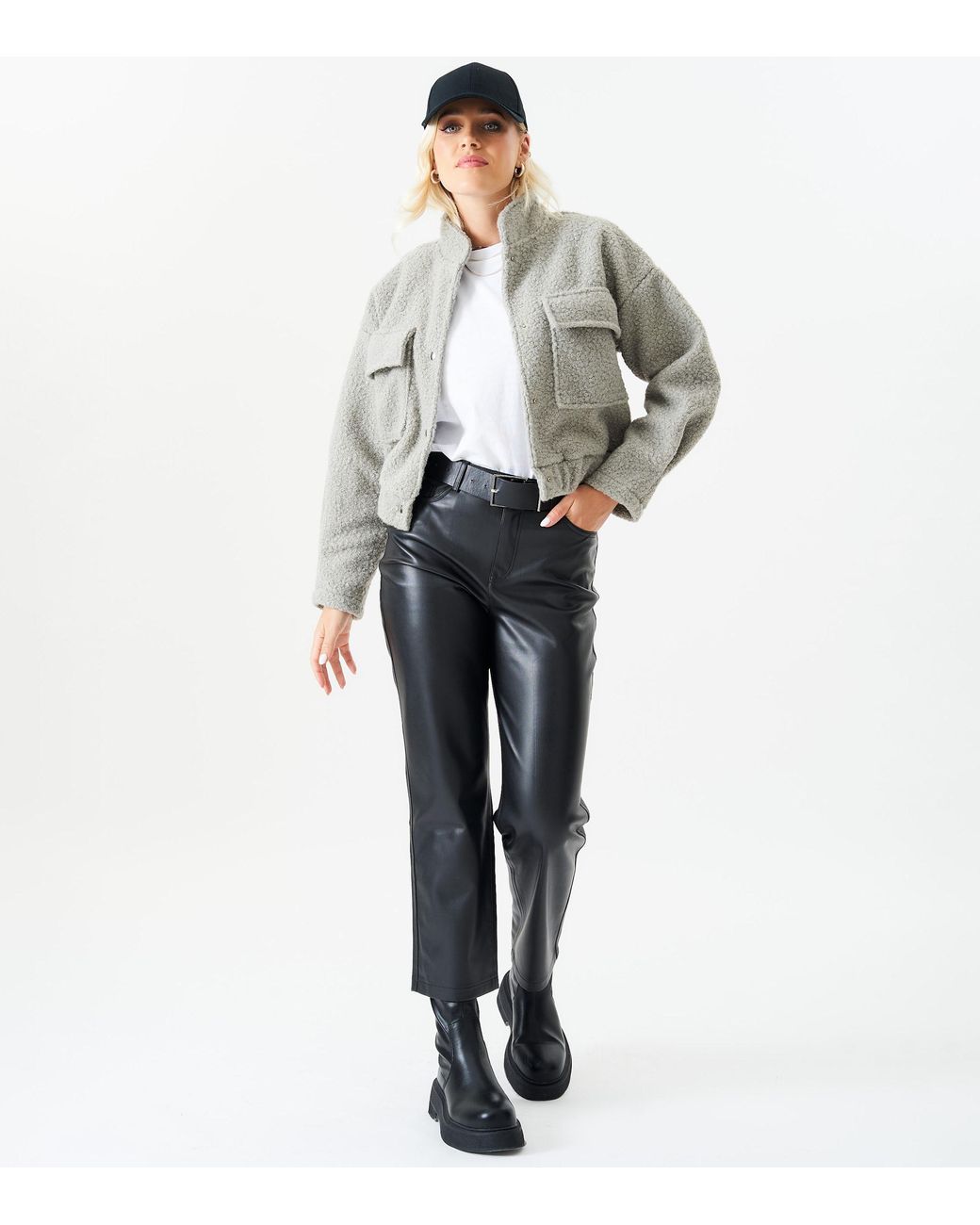 Gini London White Boucle Wool Elasticated Waist Cropped Jacket