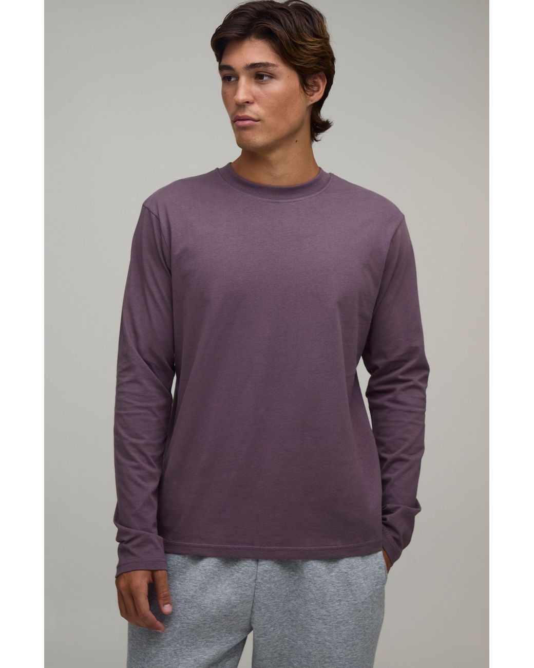 BoohooMAN Purple Essential Regular Fit Long Sleeve T-Shirt for men