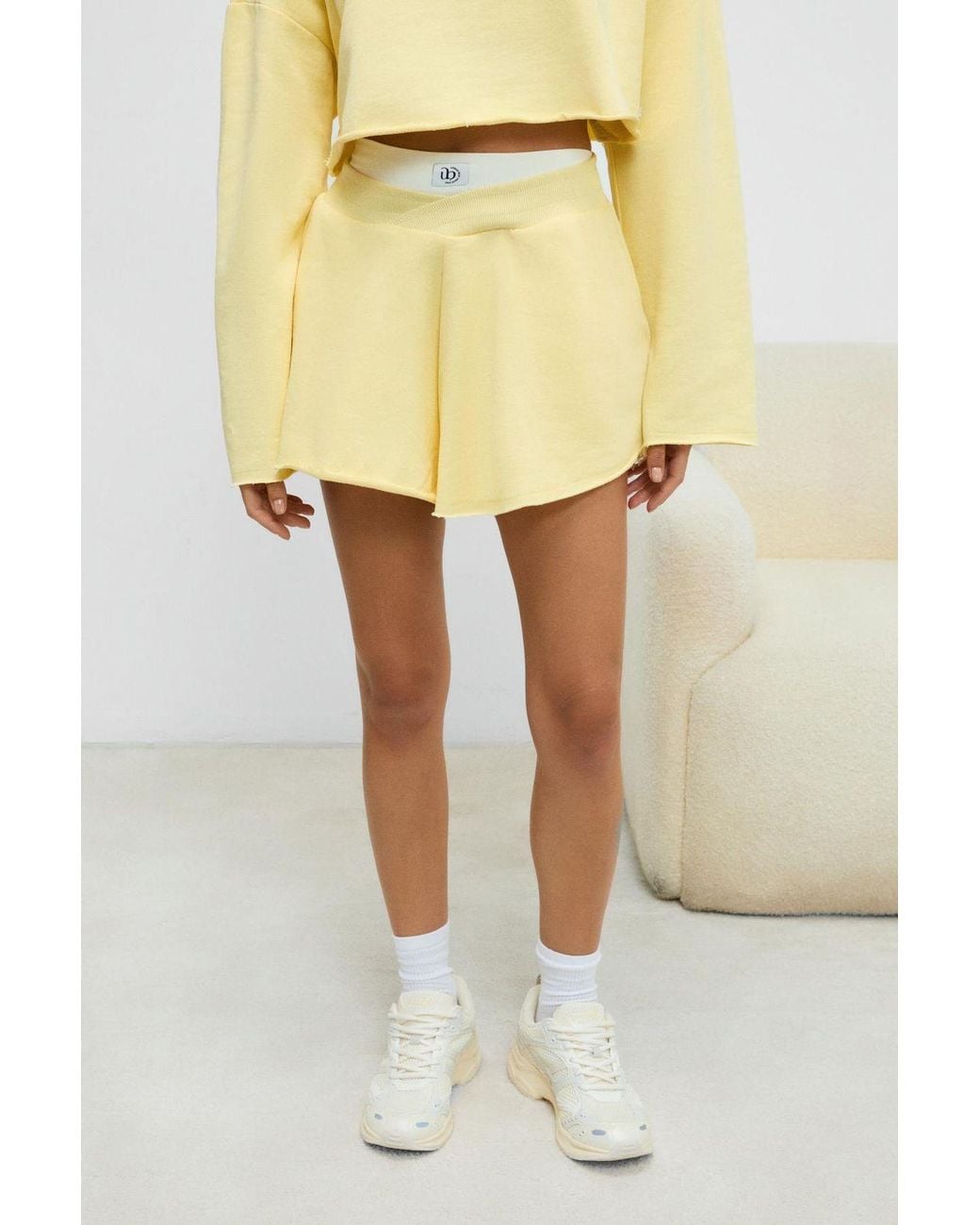 Grimelange Yellow High Waist Wide-Leg Sweat Shorts