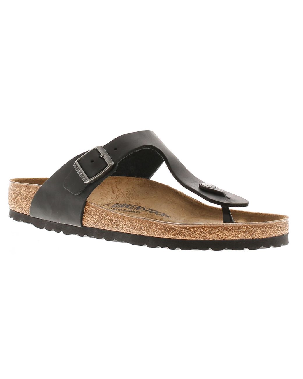 Birkenstock Brown Flat Sandals Gizeh Oiled Leather Buckle Fastening Leather (Archived)