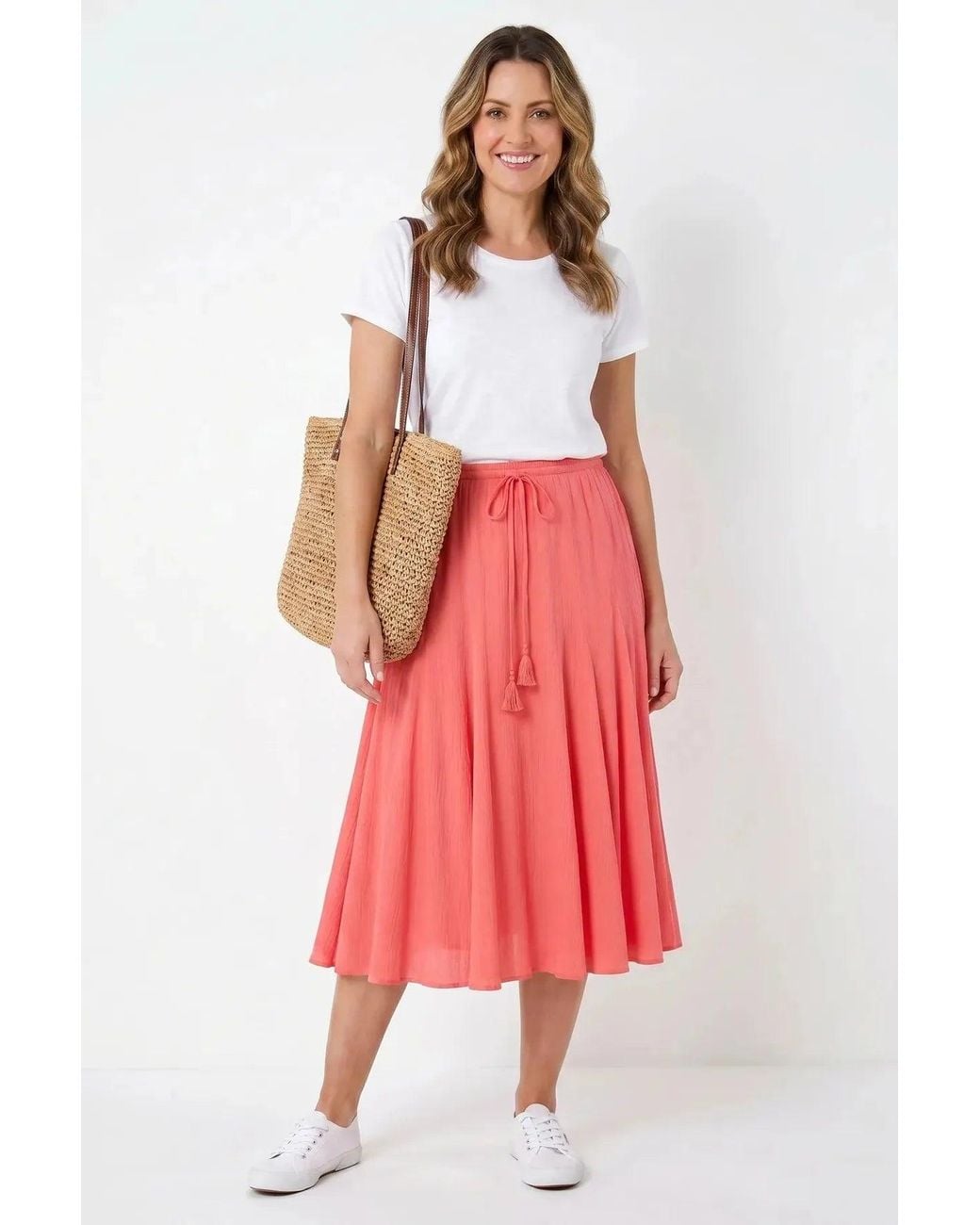 East Red Coral Pure Cotton Midi Skirt