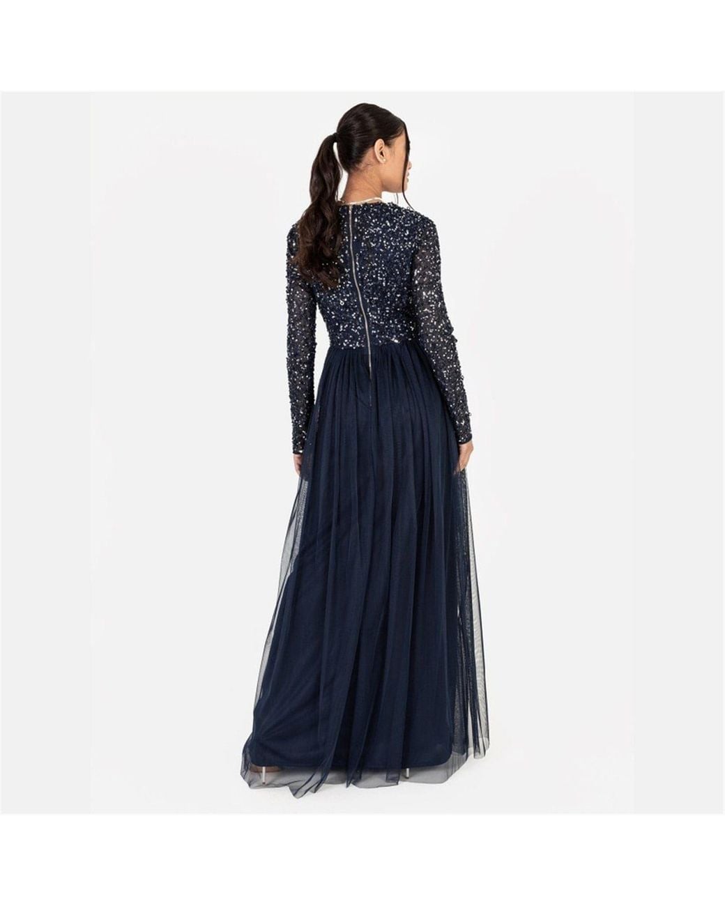 Maya Deluxe Blue V-Neck Long Sleeve Maxi Gown