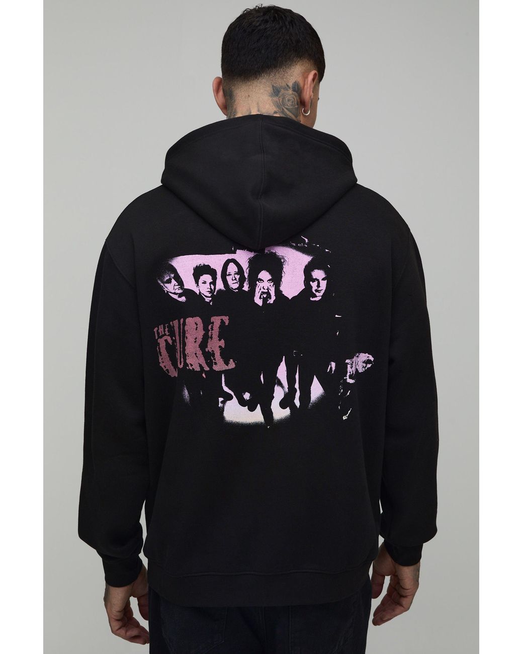 BoohooMAN Black Tall Oversized The Cure License Printed Hoodie for men