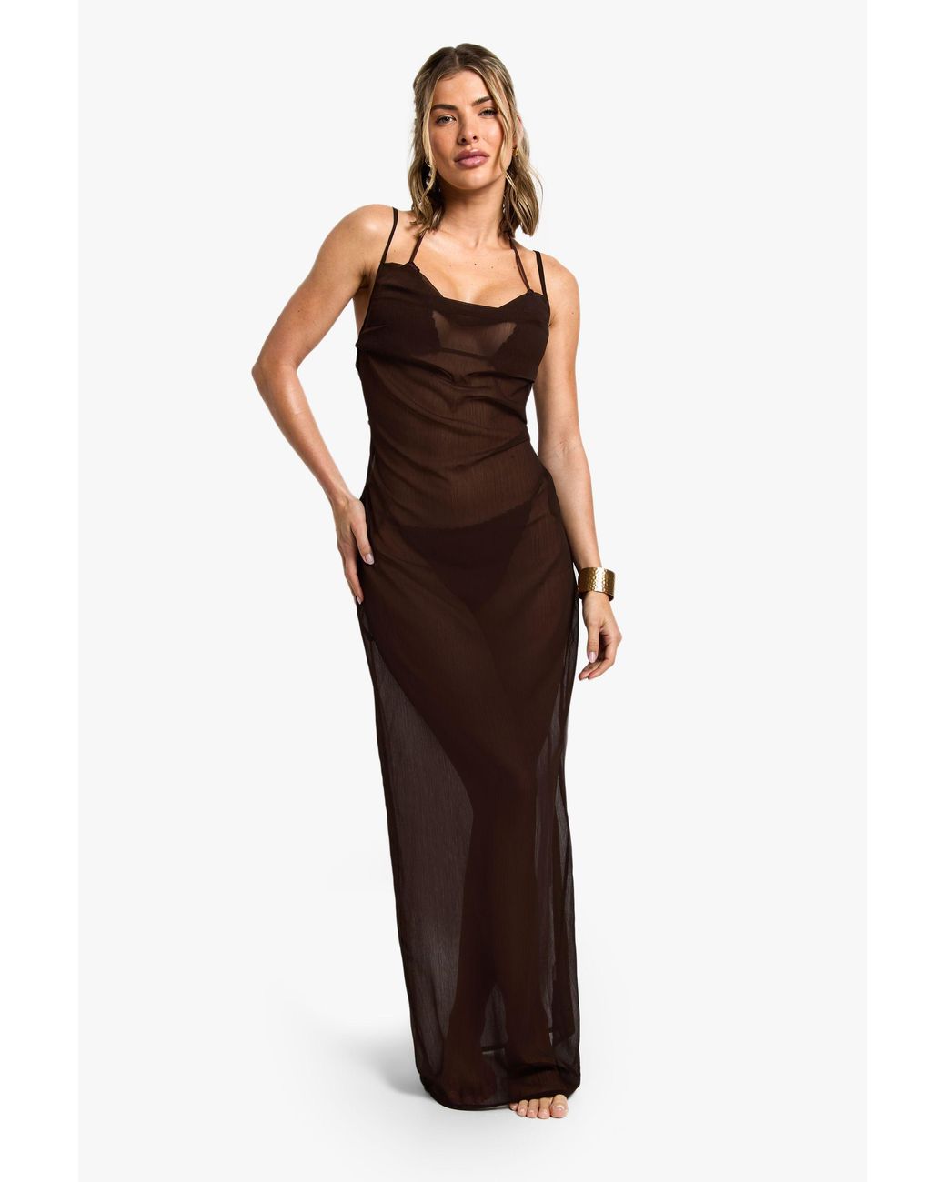 Boohoo Brown Beachwear Essentials Cowl Neck Maxi Dress