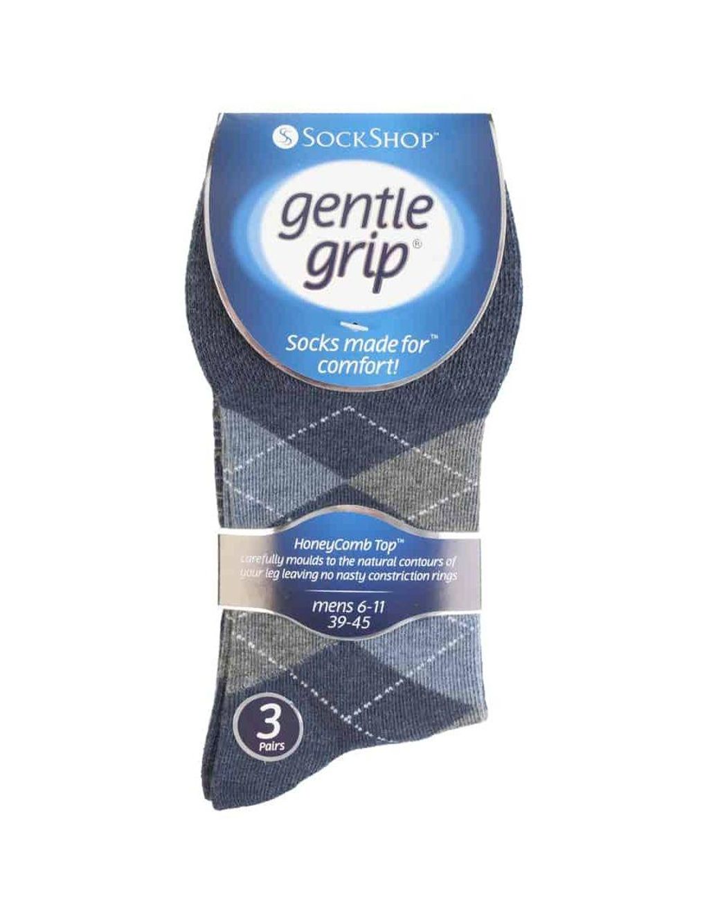 Gentle Grip Blue 6 Pairs Non Elastic Socks for men