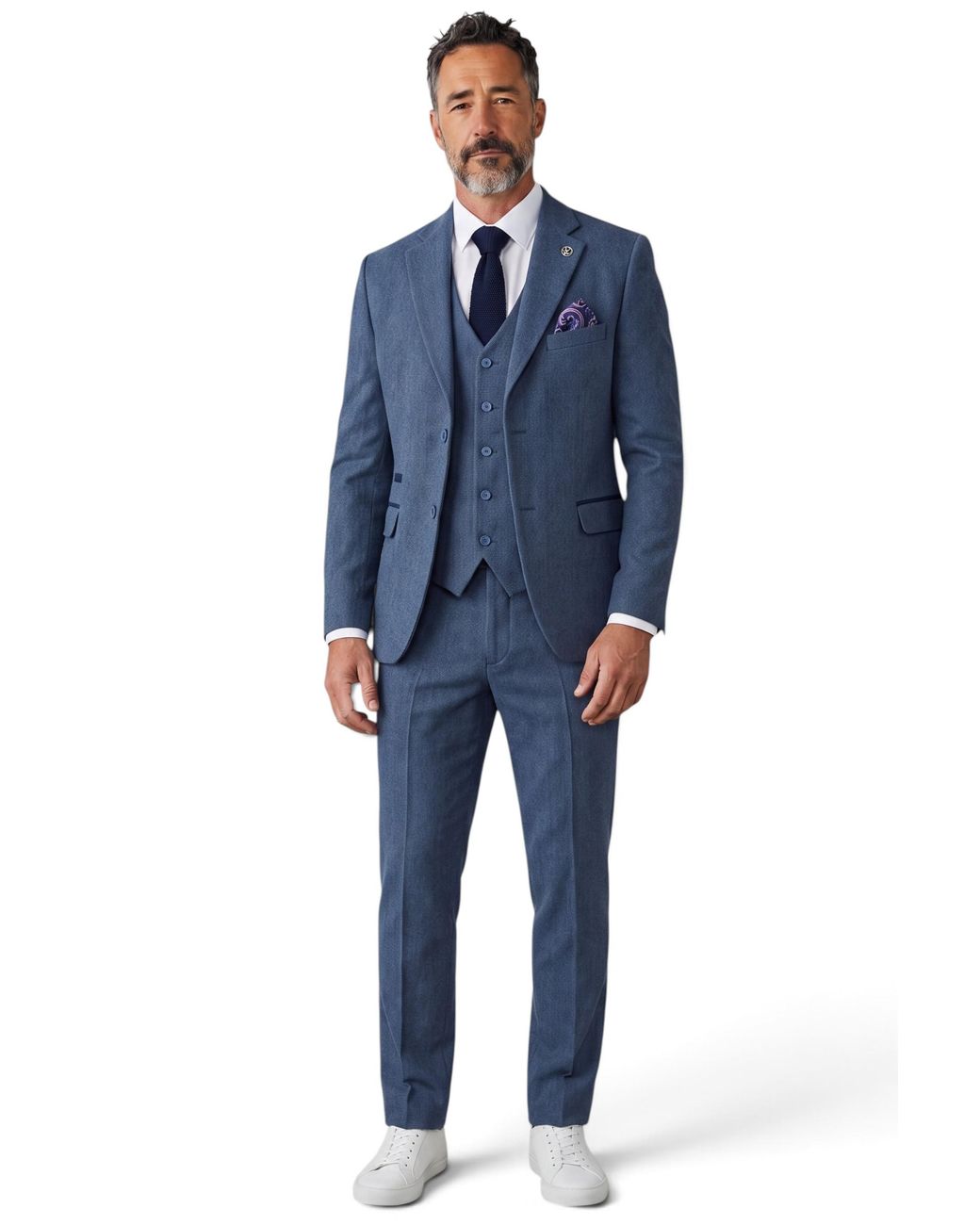 TruClothing Blue 3 Piece Tweed Herringbone Formal Suit for men