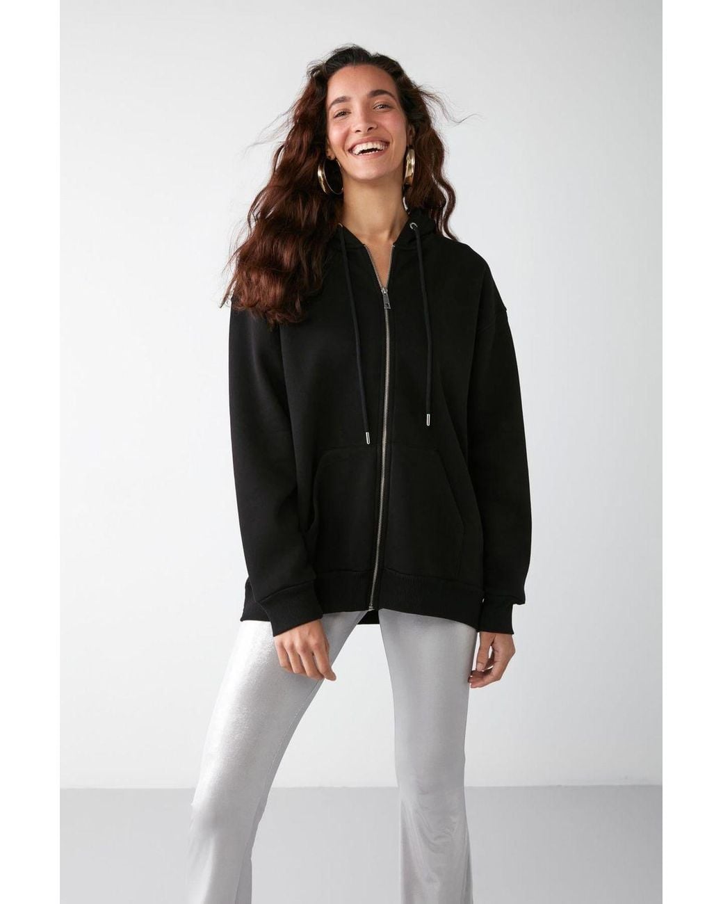 Grimelange Black Oversized Hooded Zip Sweatshirt