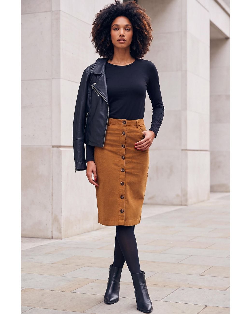 Roman Orange Button Through Corduroy Skirt