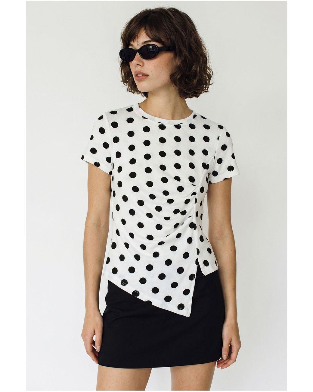 Bianco Lucci White Fitted Polka Dot Crew Neck T-Shirt