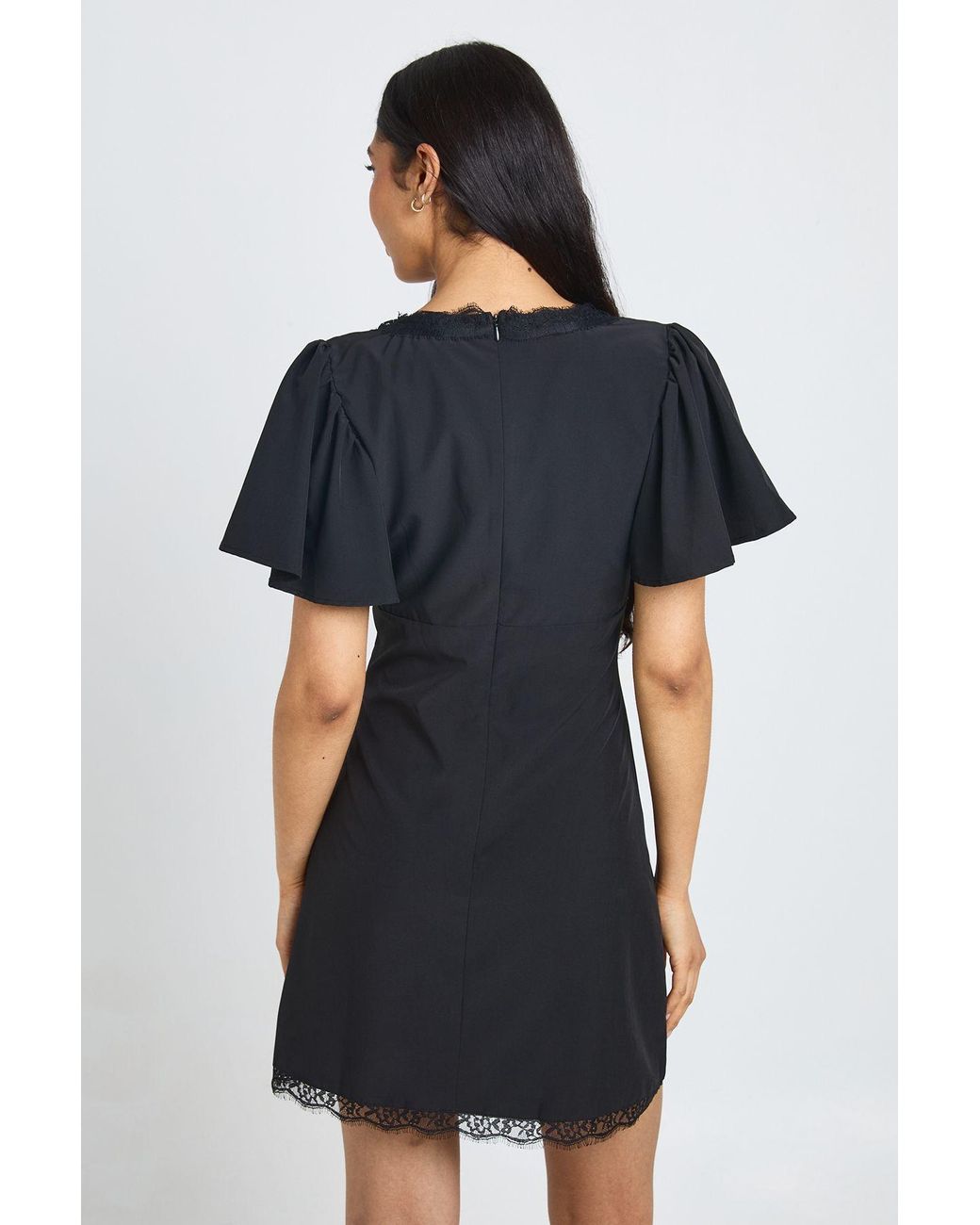 Boohoo Black Tall Lace Trim Mini Dress