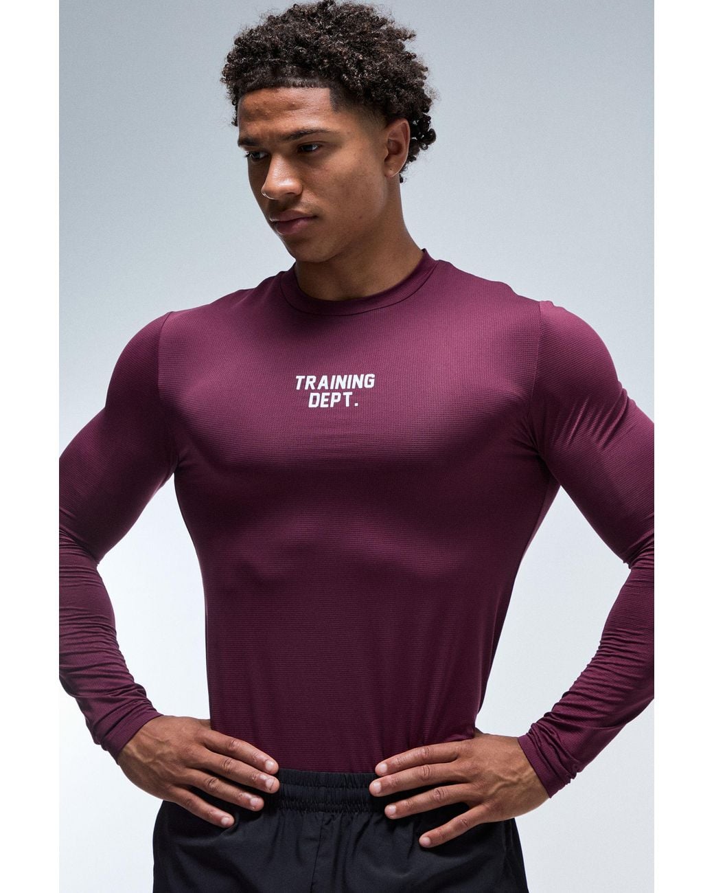 BoohooMAN Purple Training Dept Muscle Fit Long Sleeve T-Shirt for men