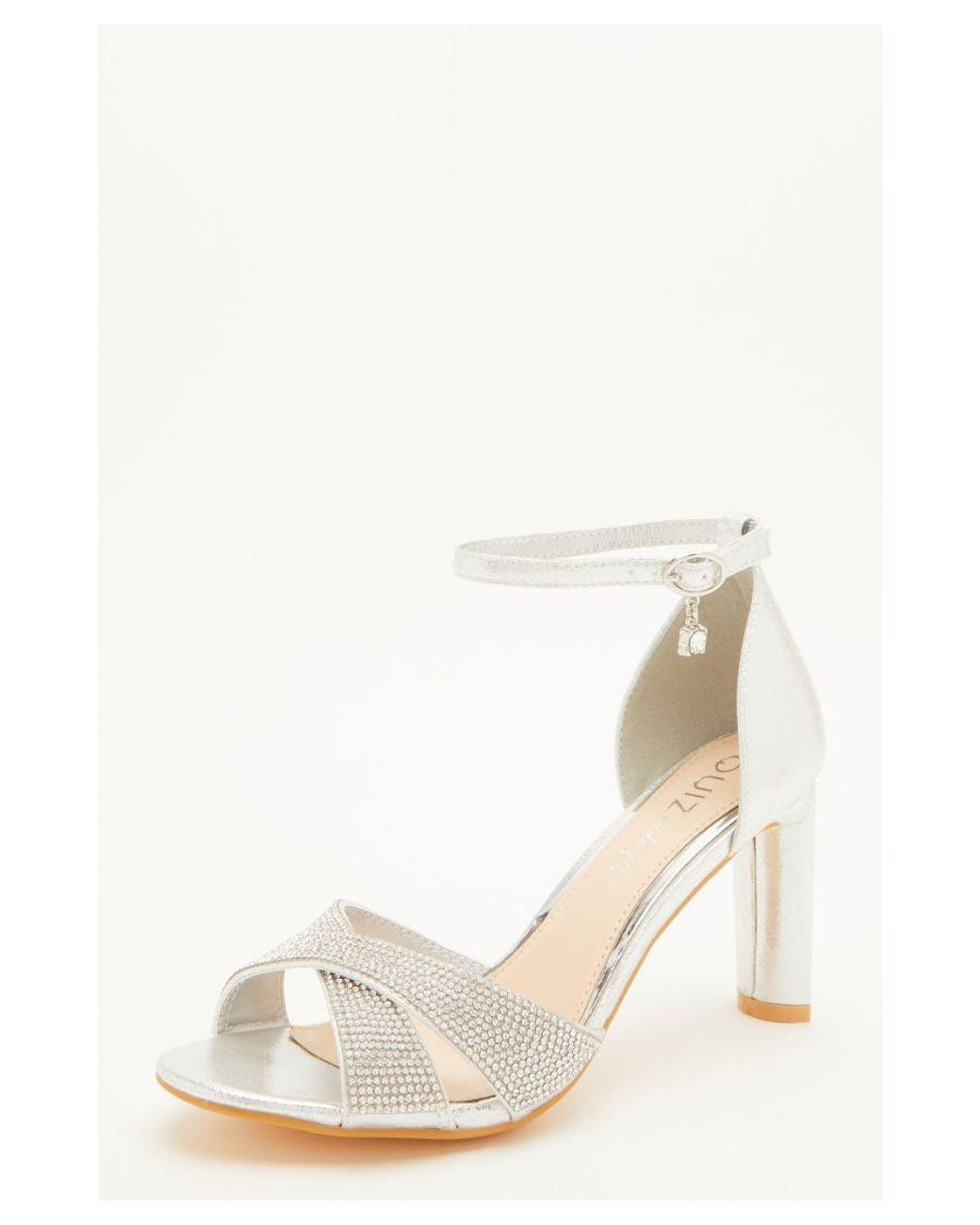 Silver Diamante Square Toe High Stiletto Heels | PrettyLittleThing