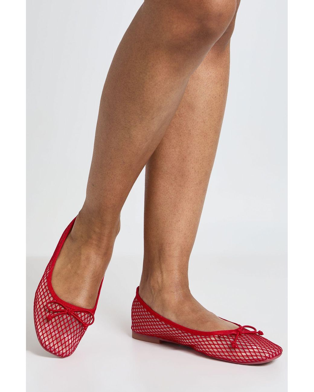 Boohoo Red Mesh Bow Detail Ballet Flats