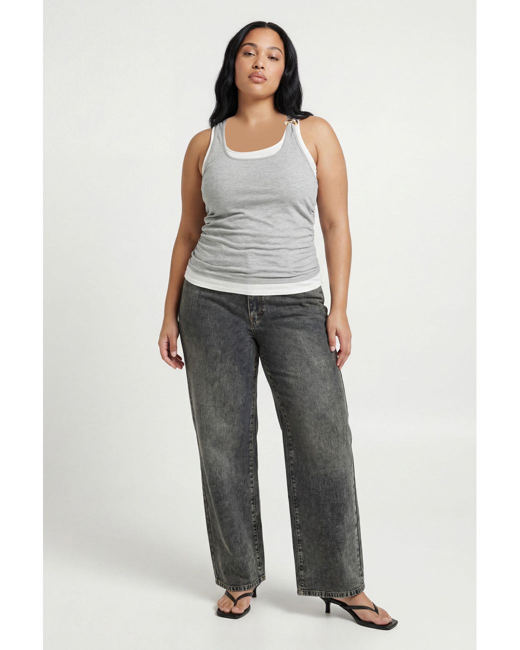 Boohoo Gray Plus Ribbed Layer Vest With Trim
