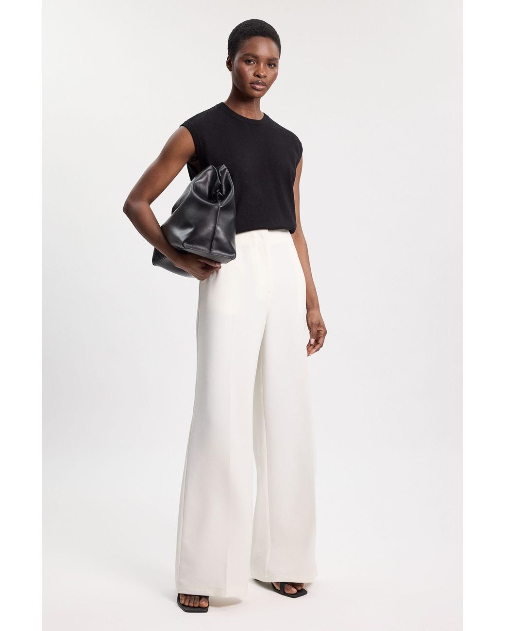 Karen Millen White Polished Tailored Wide Leg Trouser