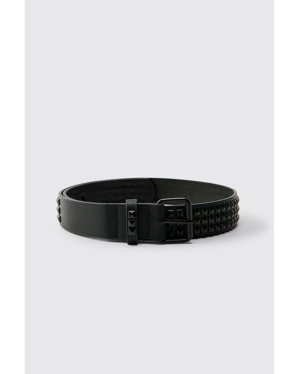 BoohooMAN Black Pu Matte Studded Belt for men