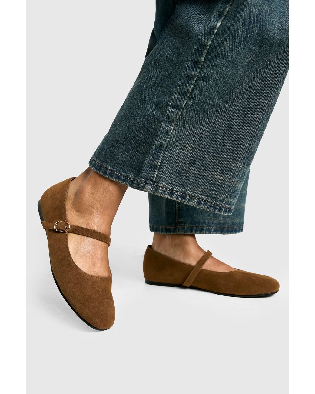 Boohoo Blue Faux Suede Mary Jane Ballet Flats