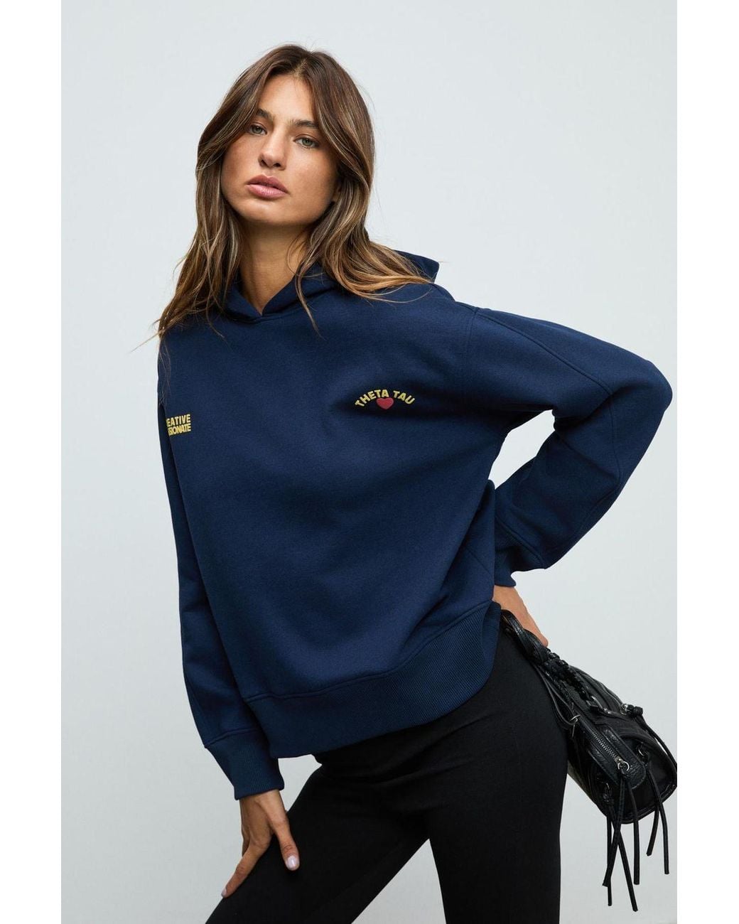 Grimelange Blue Printed Logo Hooded Sweatshirt