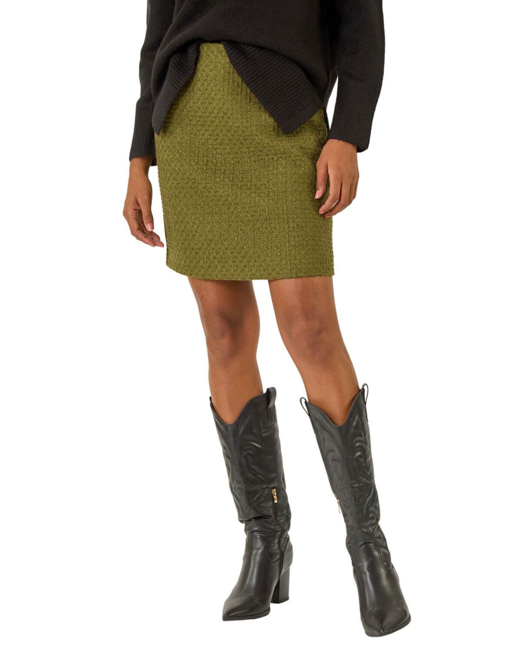 Roman Green Boucle Textured A-Line Skirt