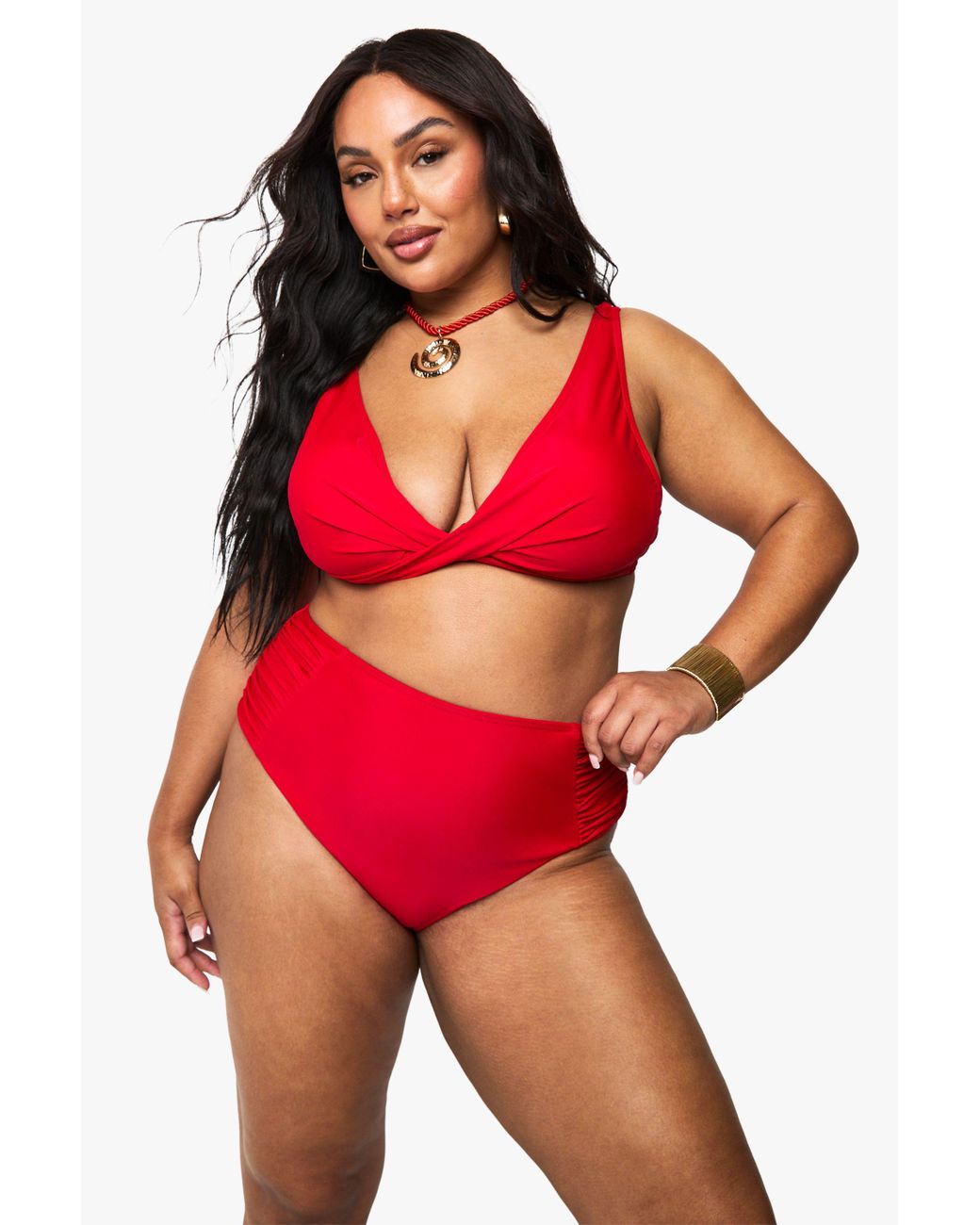 Boohoo Plus Tummy Control Bikini Bottoms in Red Lyst UK
