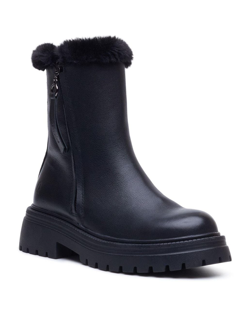 Hush Puppies Blue Rosalind Leather Winter Mid Calf Boots