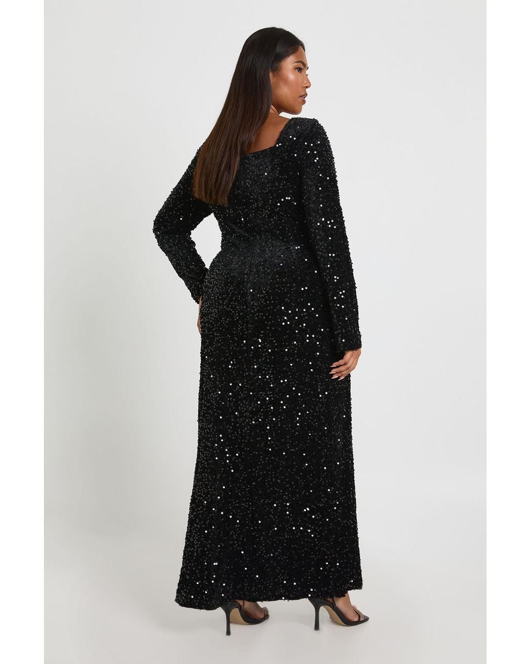 Boohoo Black Plus Square Neck Long Sleeve Dress