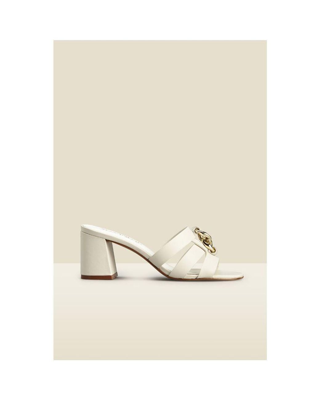 Sosandar White Leia Leather Block Heel Chain Detail Mules