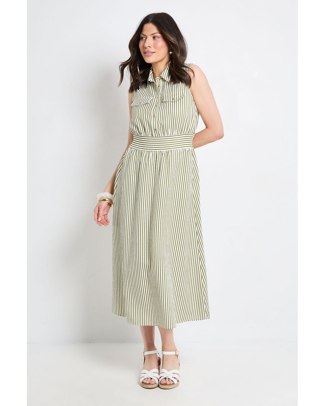 PRINCIPLES White Textured Stripe Pocket Shirt Dress