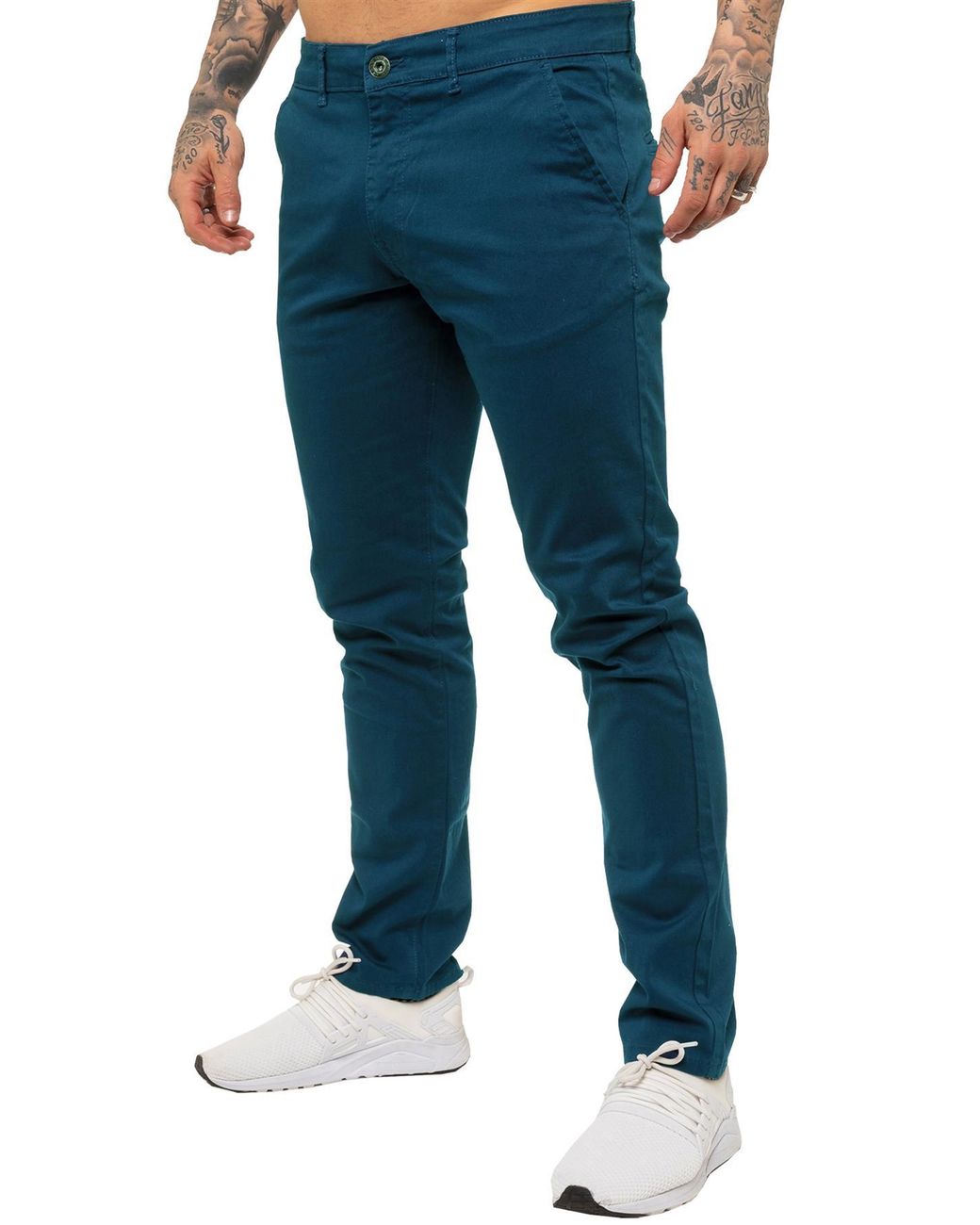 Enzo Blue Slim Fit Stretch Chinos for men