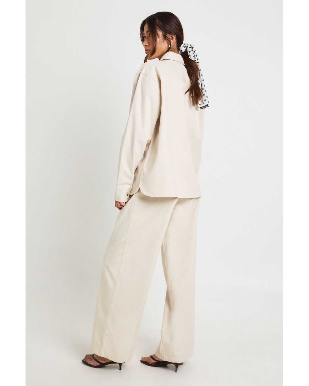 Boohoo Natural Chambray Slouchy Wide Leg Trousers