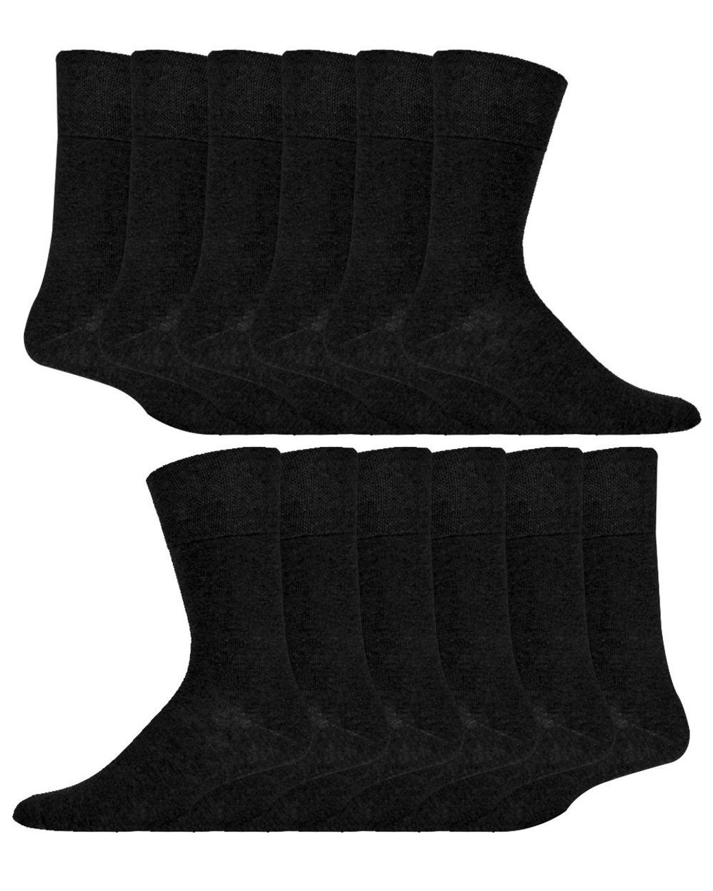 IOMI Black 12 Pair Multipack Gentle Grip Top Diabetic Socks for men