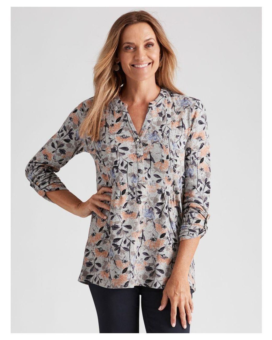 Millers Long Sleeve Brushed Top With Half Placket in Grey | Lyst UK