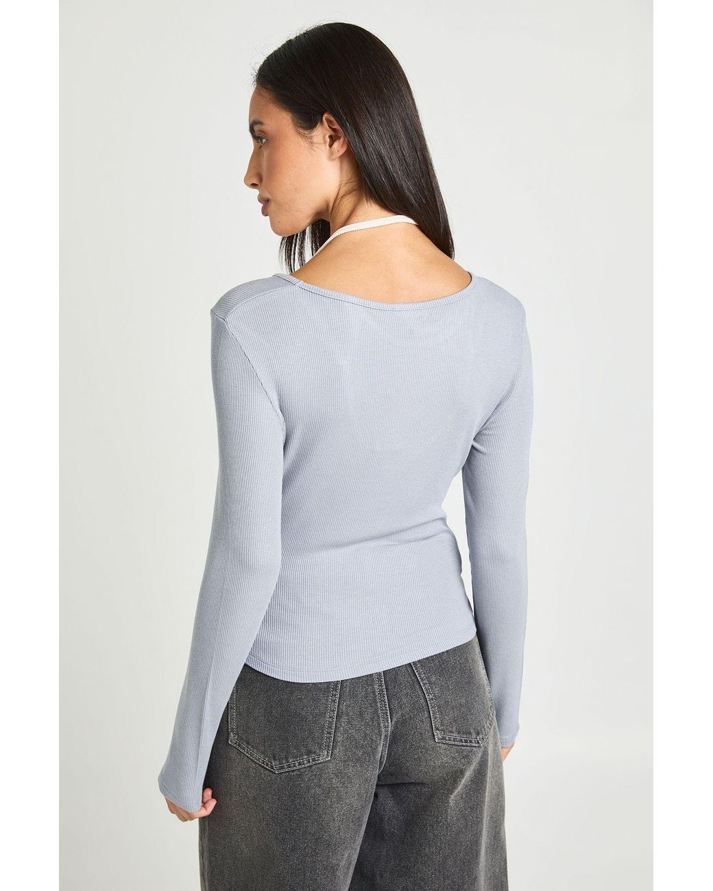 Boohoo Gray Double Layer Contrast Top
