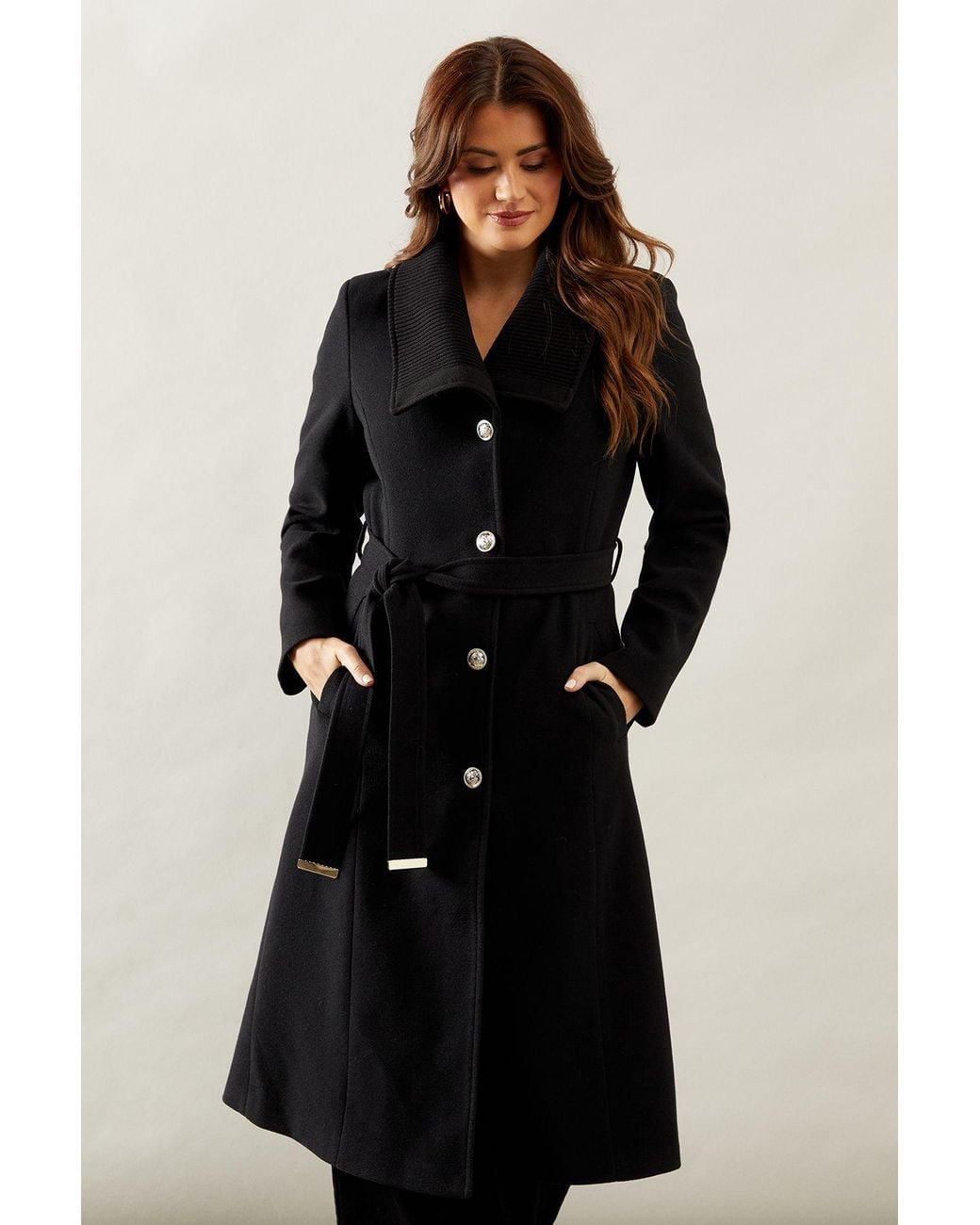 Wallis Black Knitted Collar Button Through Wrap Coat