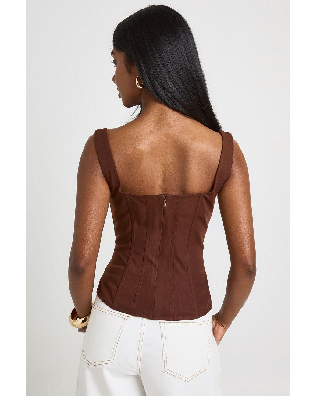 Boohoo Brown Structured Crepe Corset Top