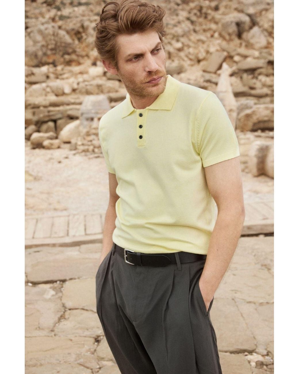 Grimelange Natural Regular Fit Crew Neck T-Shirt for men