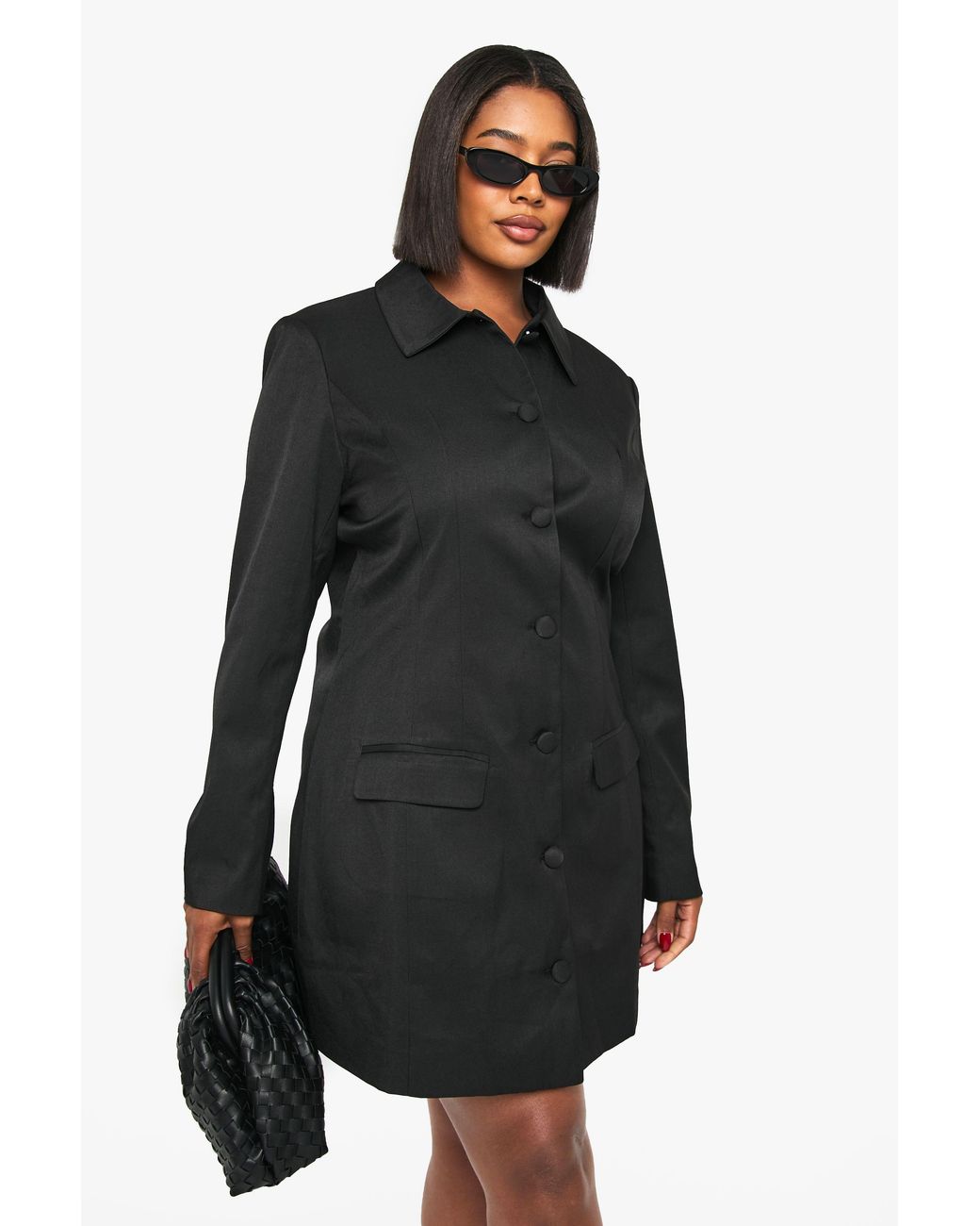 Boohoo Black Plus Button Down Collared Tailored Dress