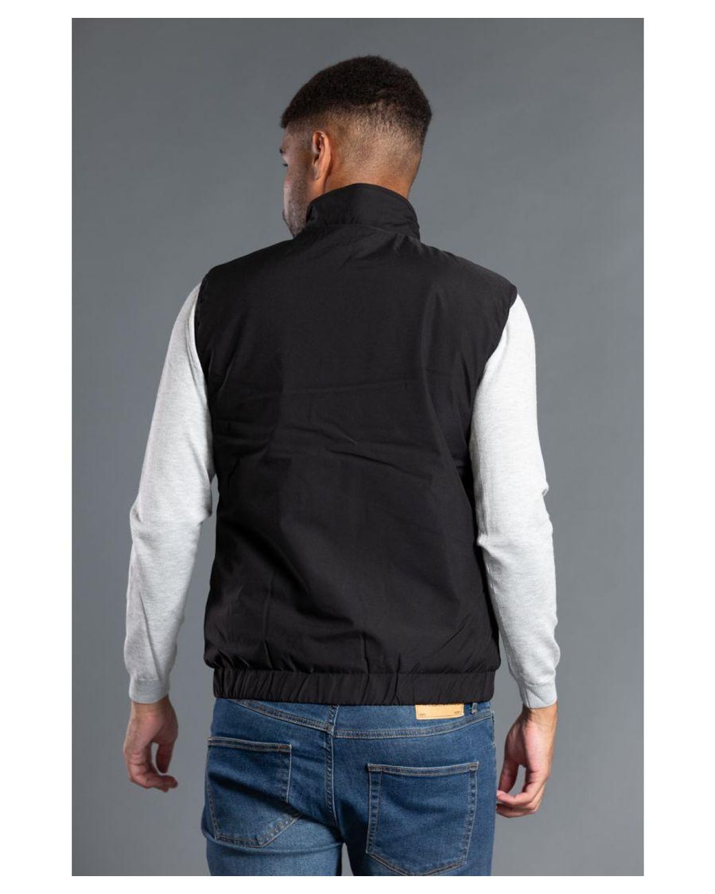 Nines Black Funnel Neck Gilet With Light Padding Inside for men