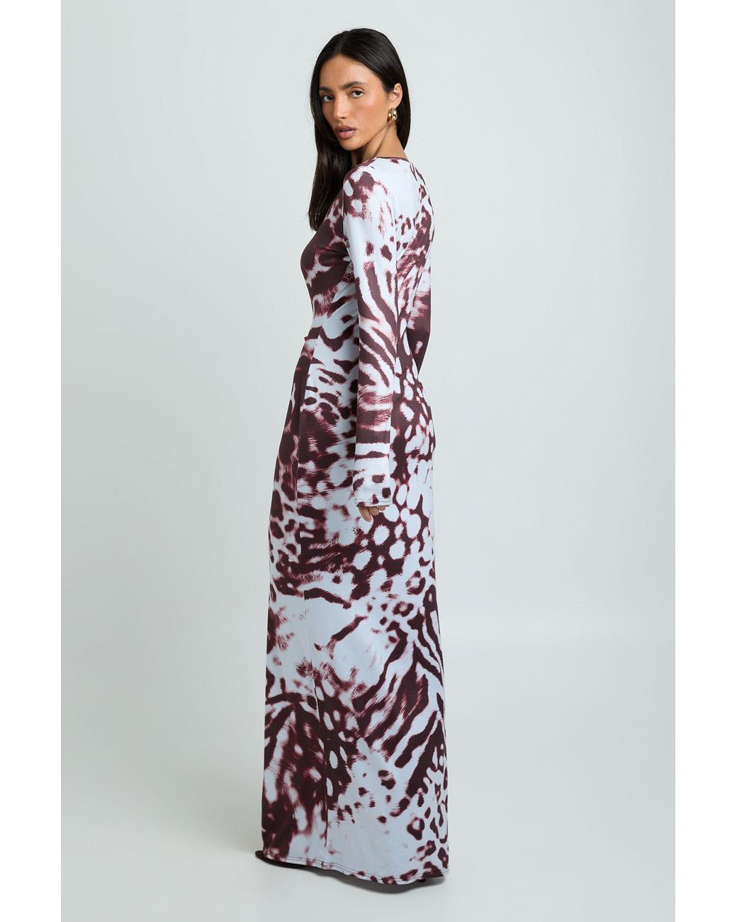 Boohoo White Tonal Animal Long Sleeve Maxi Dress