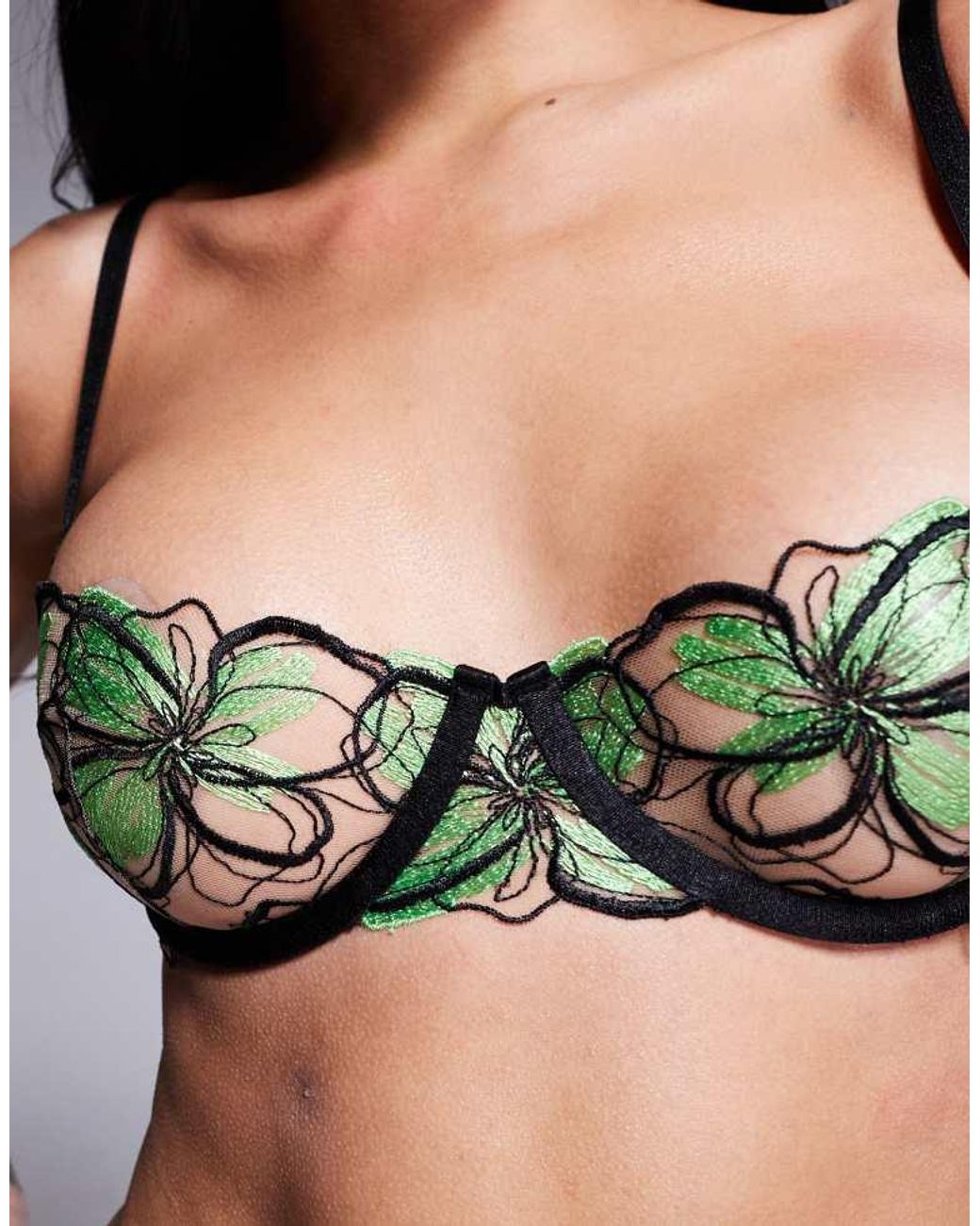 Bluebella Black Odette Floral Embroidered Balcony Wired Bra