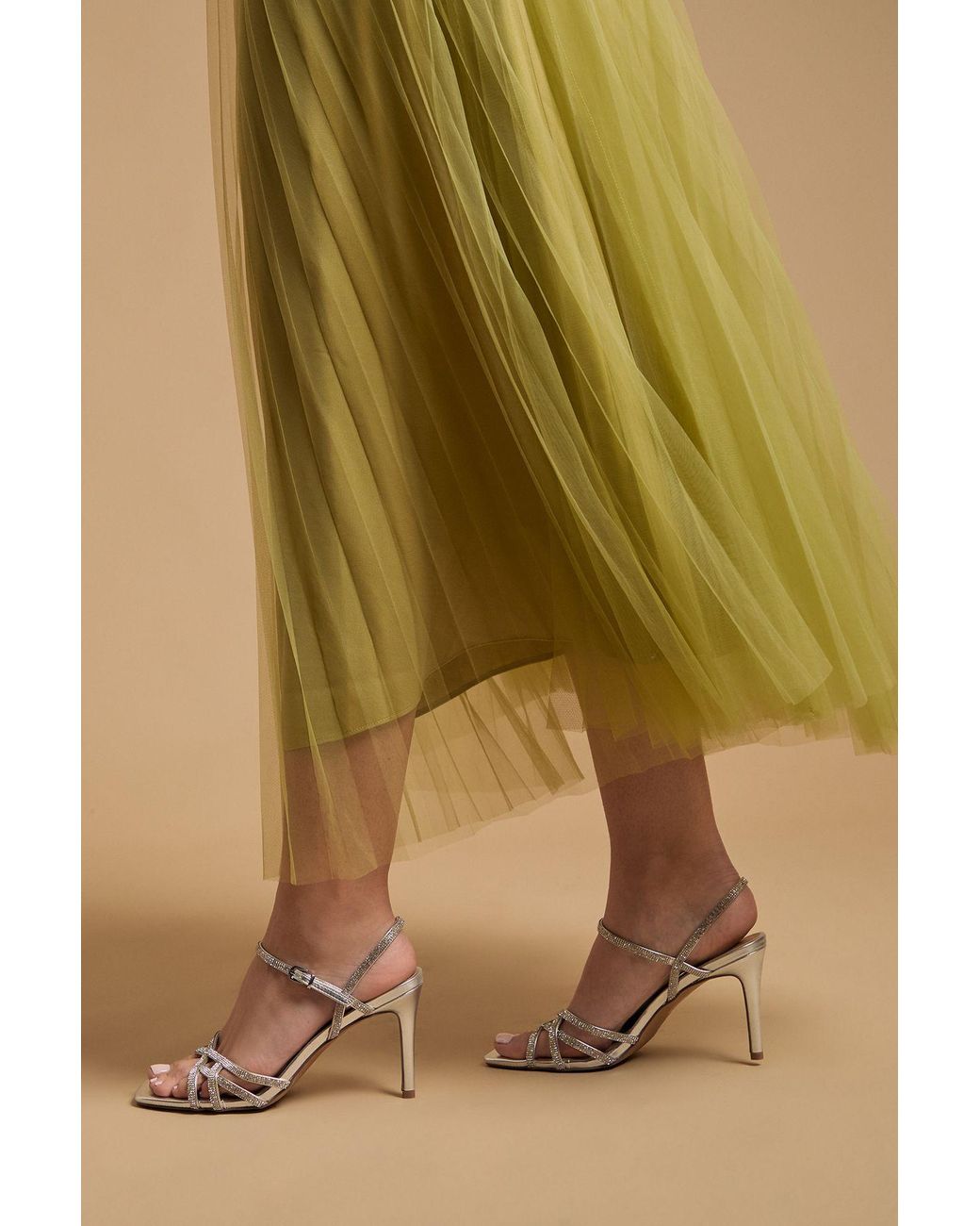 Oasis Green Sana Metallic Faux Leather Embellished Cage High Stiletto Heeled Sandals