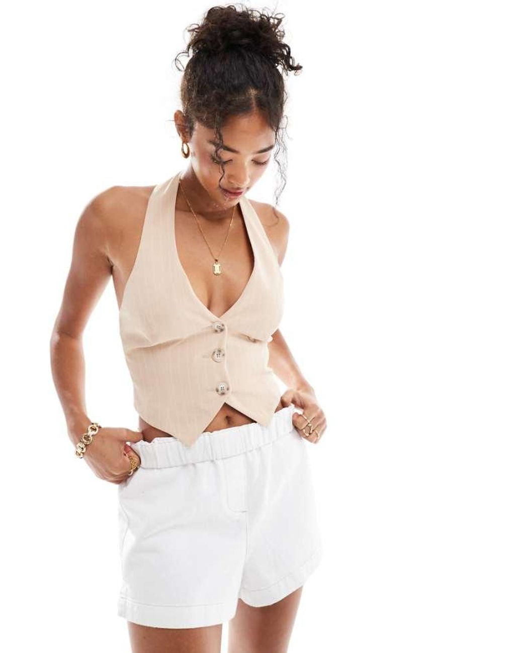 Miss Selfridge White Halter Waistcoat