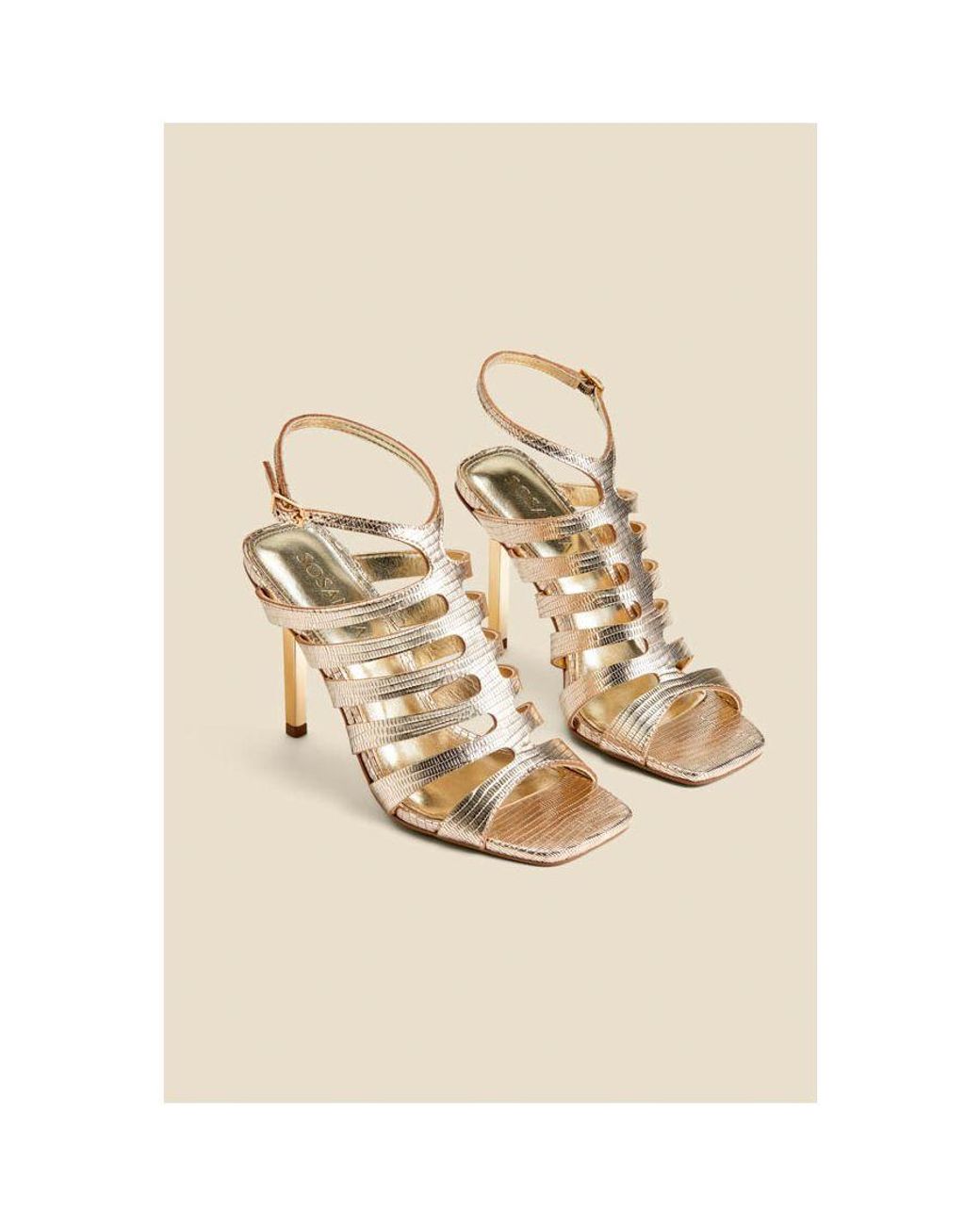 Sosandar Natural Leather Gladiator Square Toe Strap Sandals