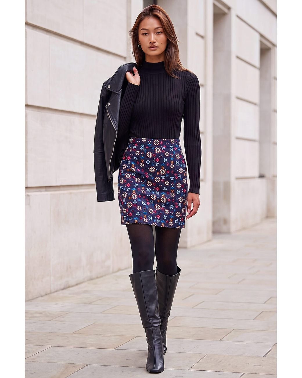 Roman Purple Geometric Star Print Corduroy Skirt