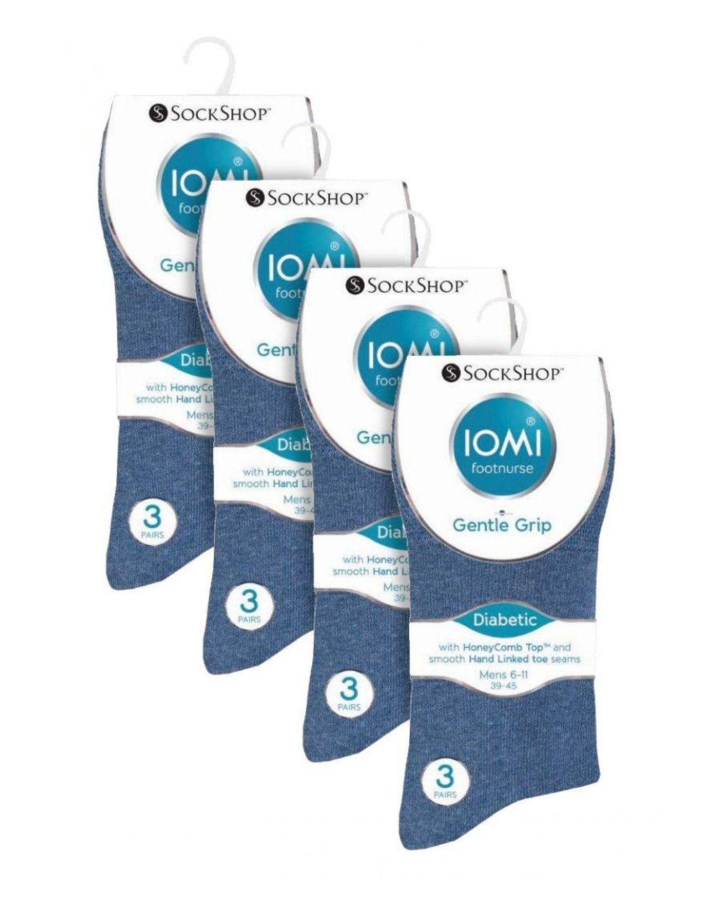 IOMI Blue 12 Pair Multipack Gentle Grip Top Diabetic Socks for men