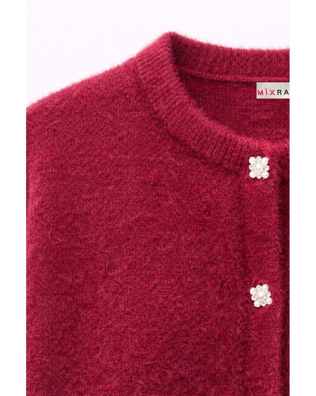 MixRay Red Oversized Jacquard Button Cardigan