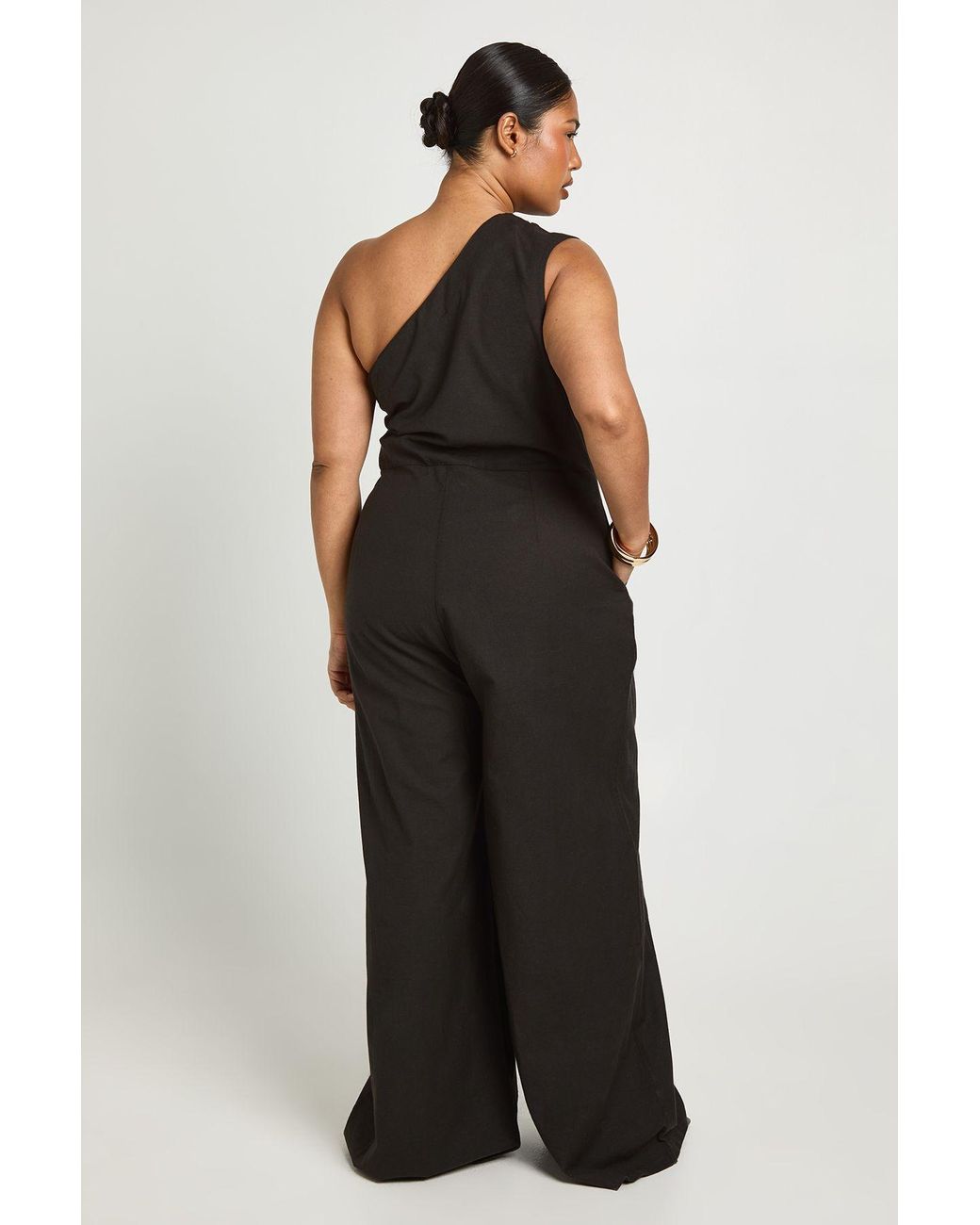 Boohoo Black Plus Linen One Shoulder Jumpsuit