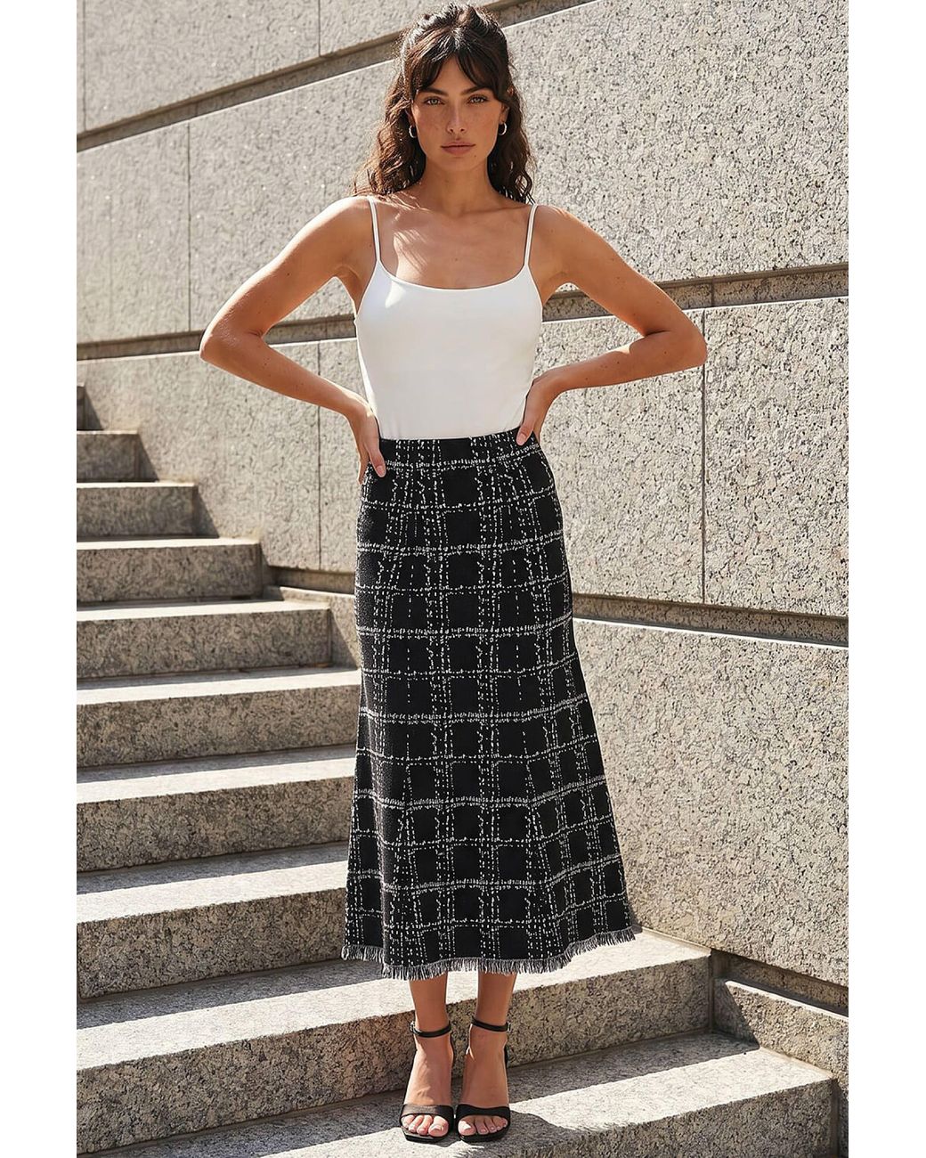 Roman Black Textured Knit Tweed Skirt